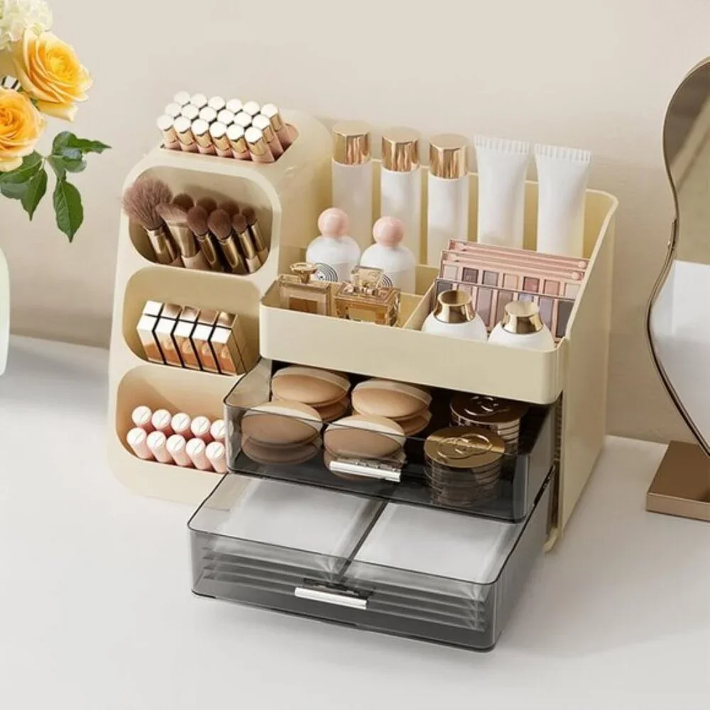 New Makeup Organizer with Drawer, Large Vanity Storage for Skincare & Cosmetics